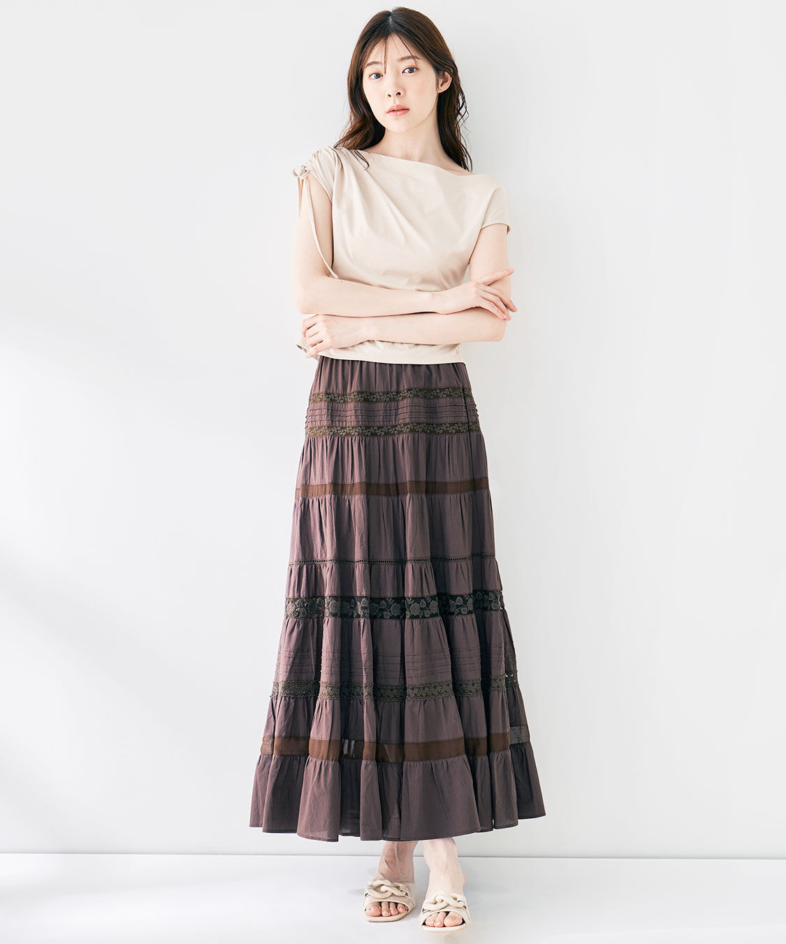 COCO DEAL「レース切替ティアードスカート」|スカート|