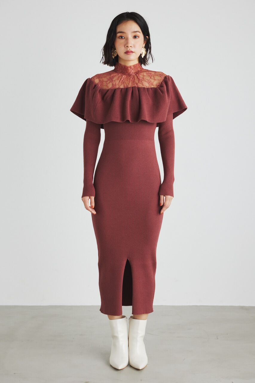 rienda「チュールコンビフリルKnit OP」|ワンピース|