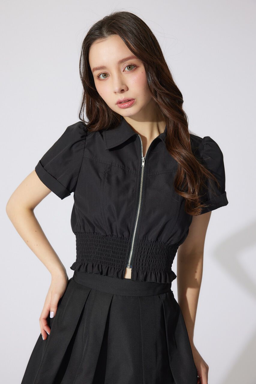 rienda「ウエストシャーリングZIPブラウス」|シャツ・ブラウス|BLK