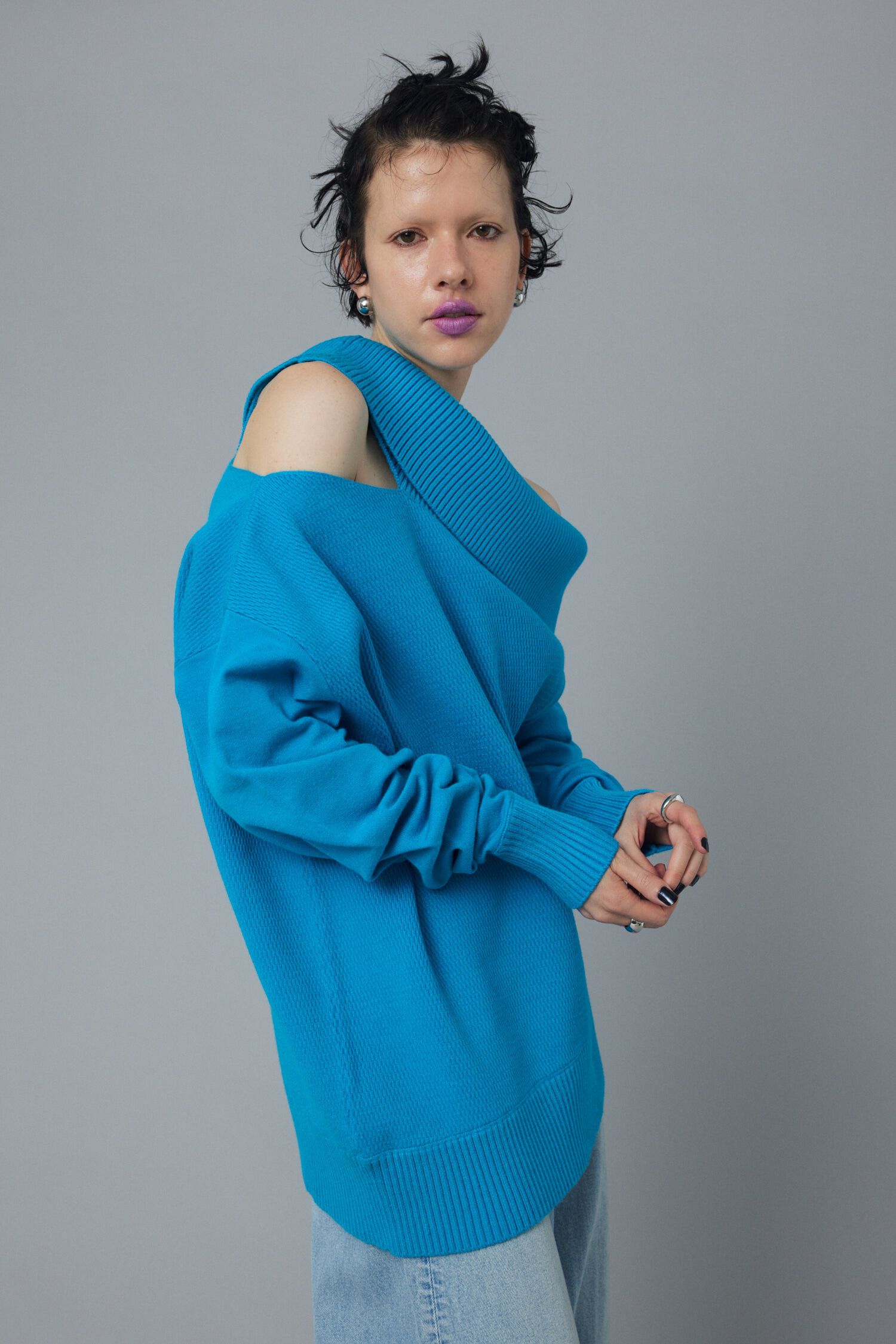 HeRIN.CYE「Thermal off shoulder tops」|ニット・セーター|BLU