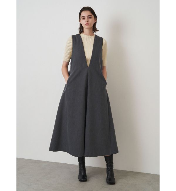 ELENDEEK「DEEP V NECK A-LINE OP」|ジャンパースカート|グレー