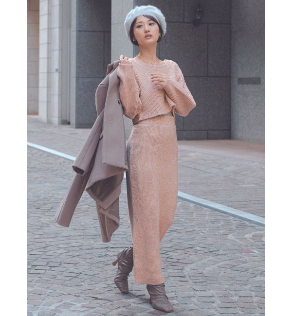 RESEXXY「グリッターIラインニットスカート【セットアップ着用可能】」|スカート|オレンジ