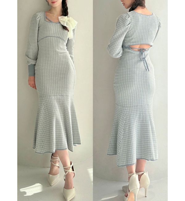 RESEXXY「バイカラーツイードマーメイドワンピース」|ワンピース|ブルー