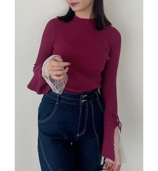 dazzlin「ヘムレースリブニットトップス」|ニット・セーター|レッド