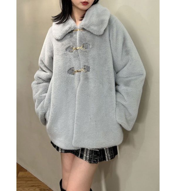 dazzlin「ビットフェイクファーミドルコート」|その他|ブルー