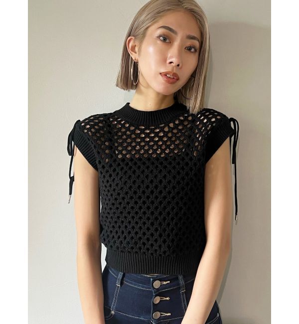 EMODA「【WEB限定】ポイントリボンクロシェトップ」|ニット・セーター|ブラック