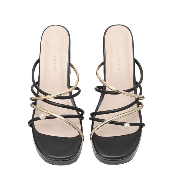 MERCURYDUO「バイカラーワンポイントパールストラップヒールサンダル」|サンダル|