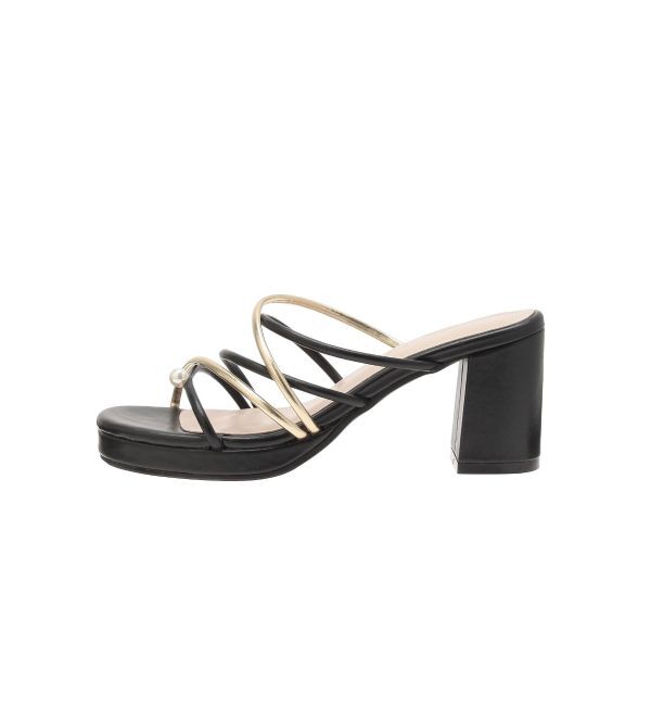 MERCURYDUO「バイカラーワンポイントパールストラップヒールサンダル」|サンダル|