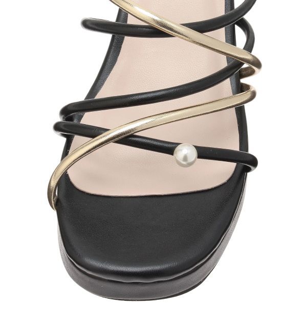 MERCURYDUO「バイカラーワンポイントパールストラップヒールサンダル」|サンダル|