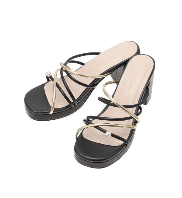 MERCURYDUO「バイカラーワンポイントパールストラップヒールサンダル」|サンダル|