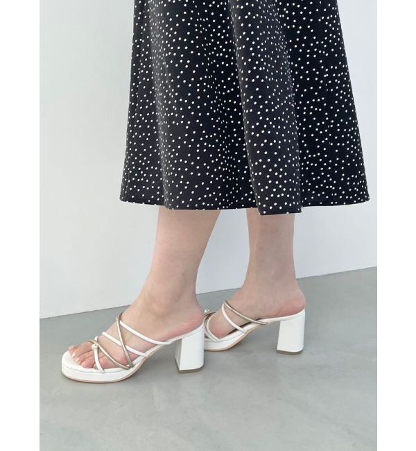 MERCURYDUO「バイカラーワンポイントパールストラップヒールサンダル」|サンダル|