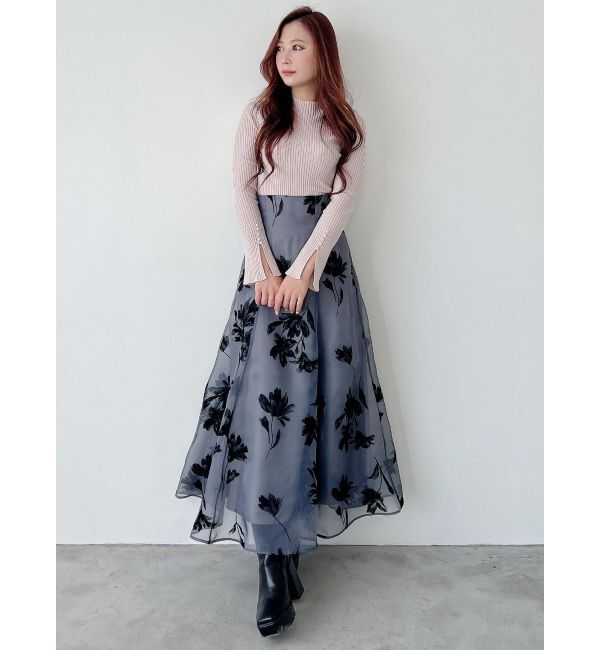 MERCURYDUO「パール付きフレアスリーブリブニット」|ニット・セーター|