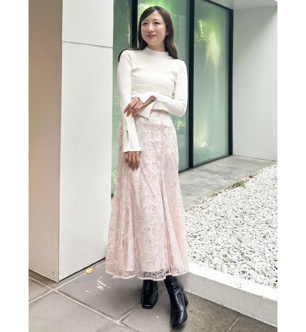 MERCURYDUO「パール付きフレアスリーブリブニット」|ニット・セーター|