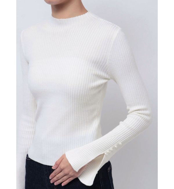 MERCURYDUO「パール付きフレアスリーブリブニット」|ニット・セーター|