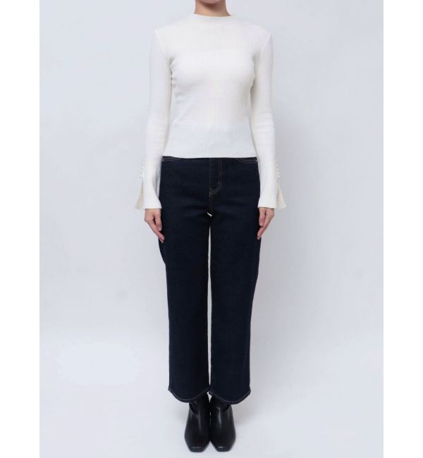 MERCURYDUO「パール付きフレアスリーブリブニット」|ニット・セーター|