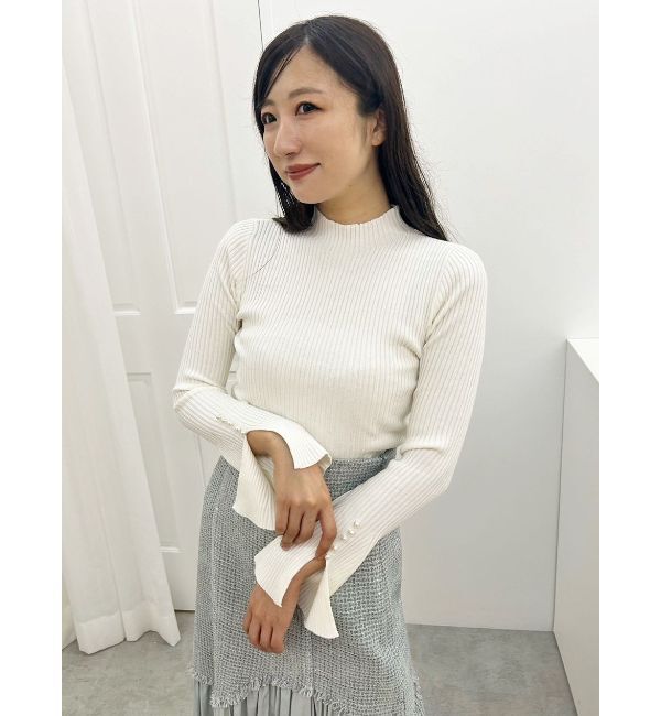 MERCURYDUO「パール付きフレアスリーブリブニット」|ニット・セーター|