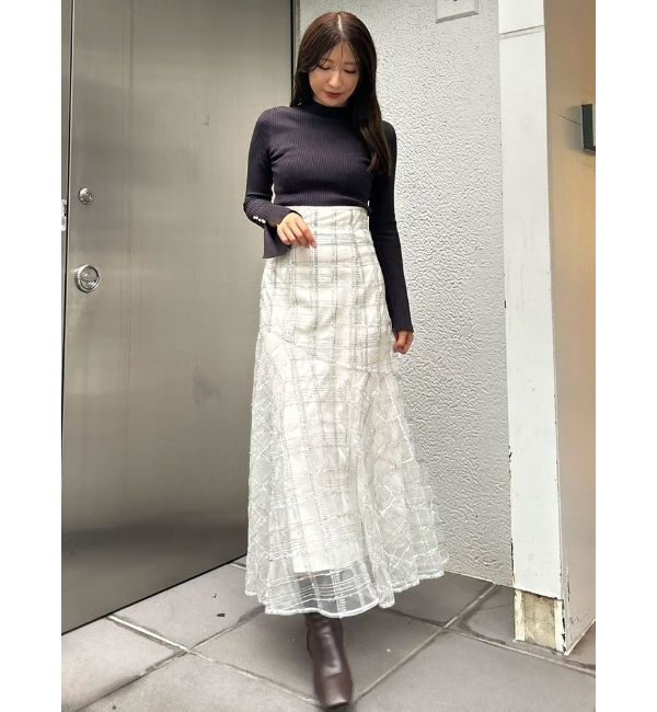 MERCURYDUO「パール付きフレアスリーブリブニット」|ニット・セーター|