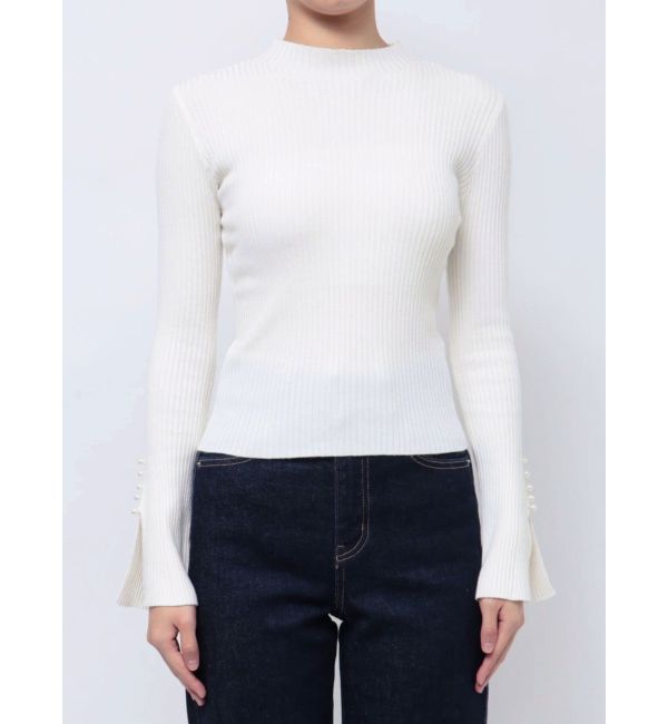 MERCURYDUO「パール付きフレアスリーブリブニット」|ニット・セーター|