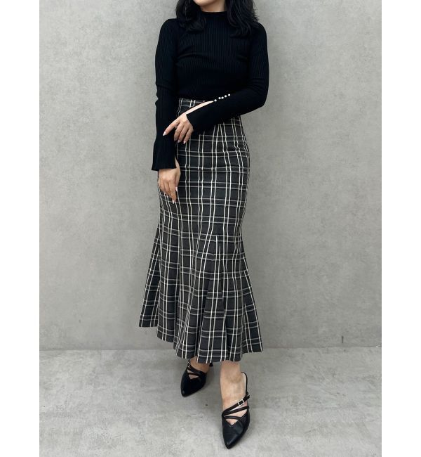 MERCURYDUO「パール付きフレアスリーブリブニット」|ニット・セーター|