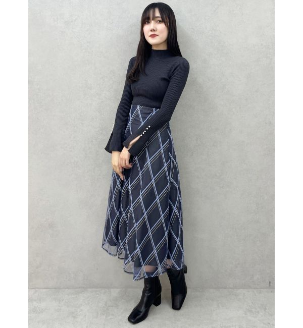 MERCURYDUO「パール付きフレアスリーブリブニット」|ニット・セーター|