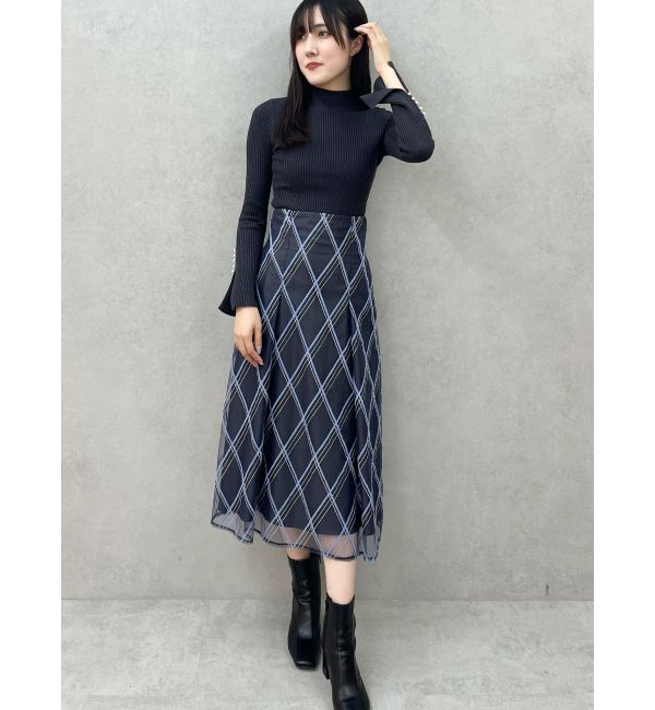 MERCURYDUO「パール付きフレアスリーブリブニット」|ニット・セーター|