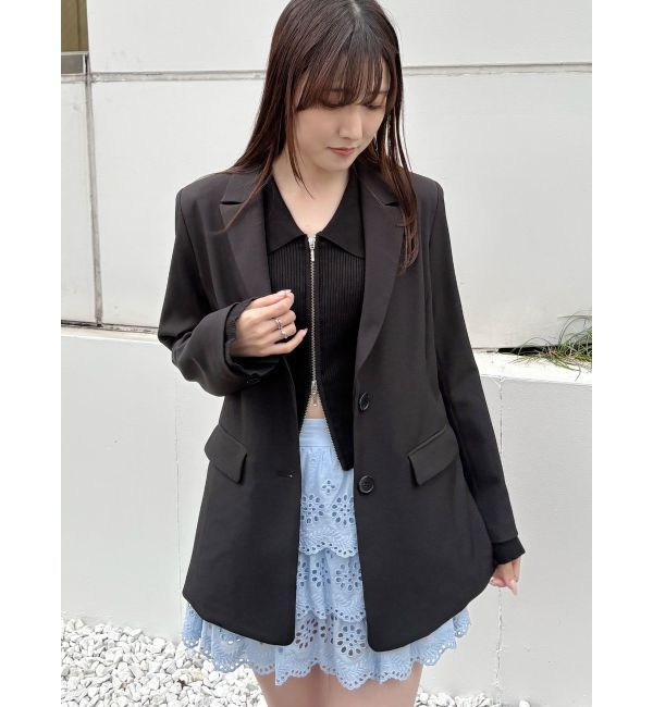 MERCURYDUO「ダブルZIP襟付きリブニット」|カーディガン|