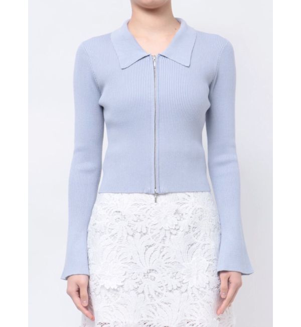 MERCURYDUO「ダブルZIP襟付きリブニット」|カーディガン|