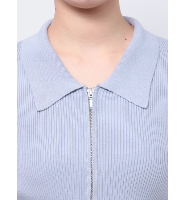 MERCURYDUO「ダブルZIP襟付きリブニット」|カーディガン|