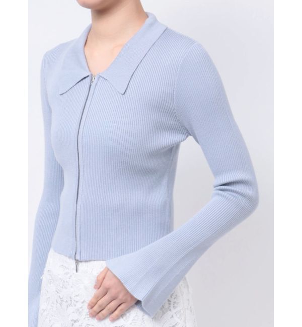 MERCURYDUO「ダブルZIP襟付きリブニット」|カーディガン|