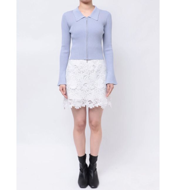 MERCURYDUO「ダブルZIP襟付きリブニット」|カーディガン|