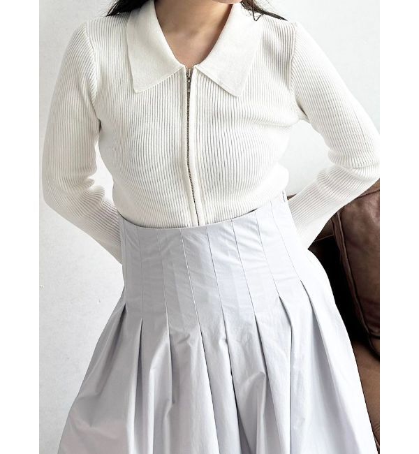 MERCURYDUO「ダブルZIP襟付きリブニット」|カーディガン|