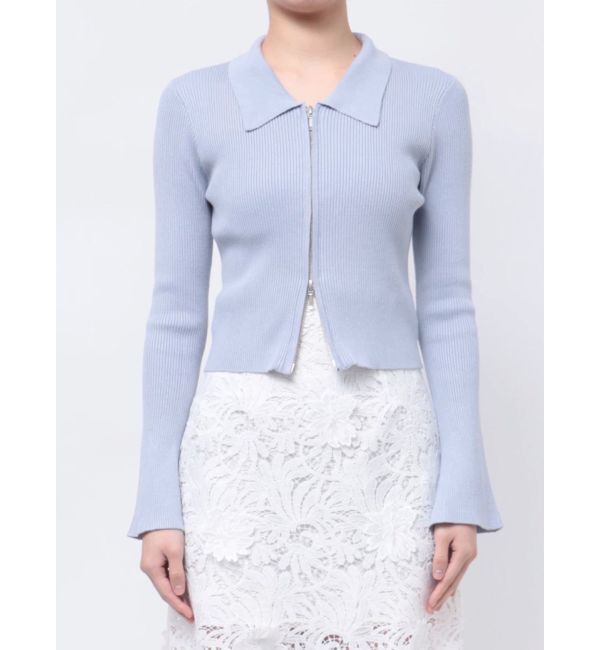 MERCURYDUO「ダブルZIP襟付きリブニット」|カーディガン|