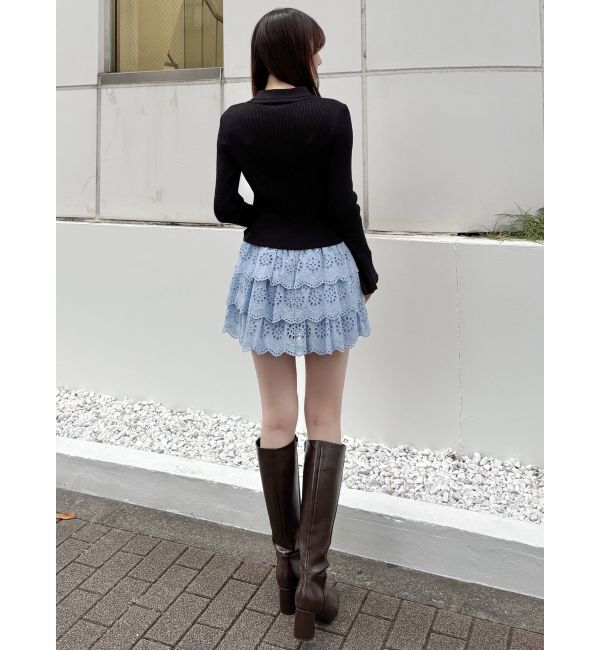 MERCURYDUO「ダブルZIP襟付きリブニット」|カーディガン|