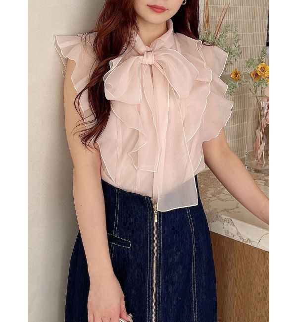 MERCURYDUO「オーガンジー配色メローブラウス」|シャツ・ブラウス|