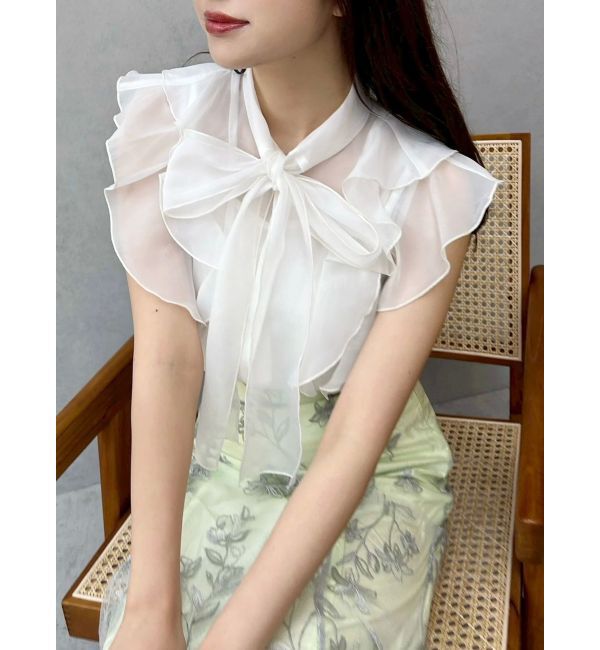 MERCURYDUO「オーガンジー配色メローブラウス」|シャツ・ブラウス|