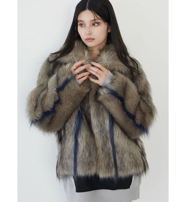 MURUA「フェイクファーラインジャガードコート」|その他|グレー