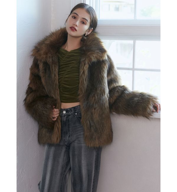 MURUA「フェイクファーラインジャガードコート」|その他|