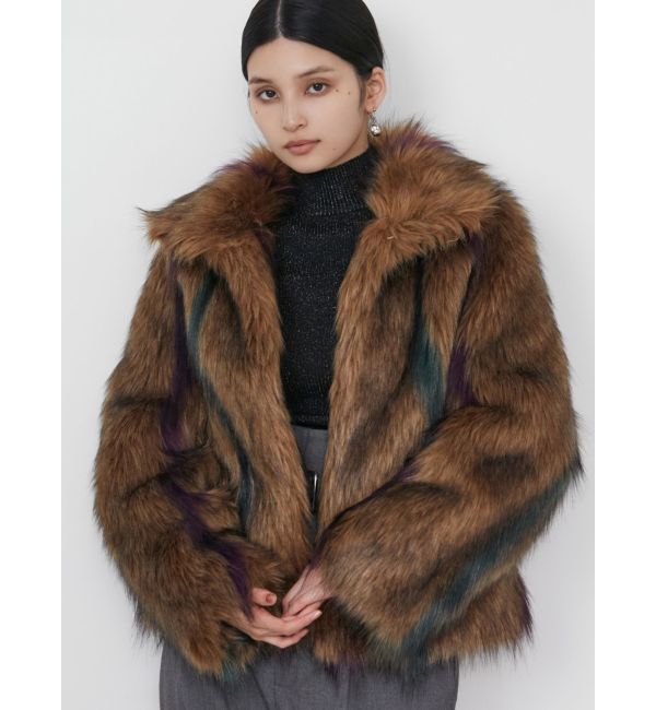 MURUA「フェイクファーラインジャガードコート」|その他|ダークミックス