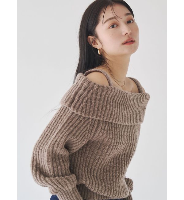 LAGUNAMOON「ウールブレンドオフショルダーニット」|ニット・セーター|モカ