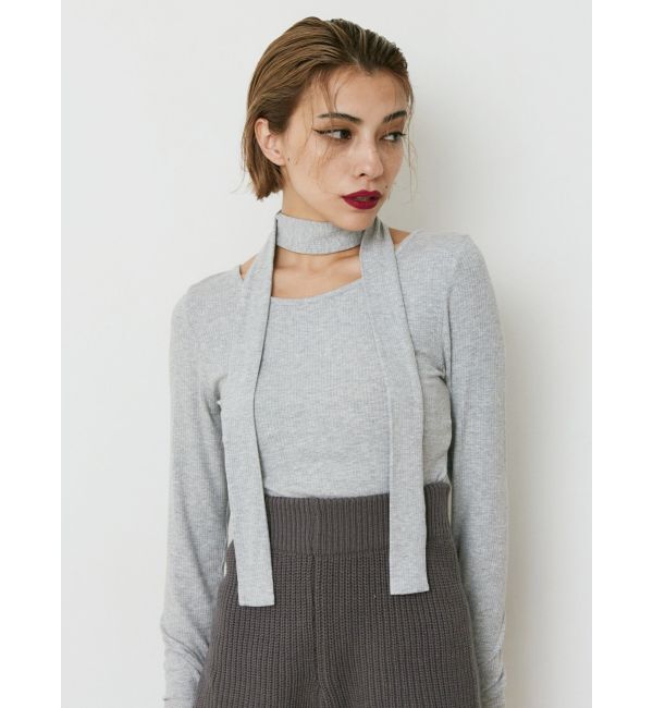 EVRIS「チョーカーリボン付リブトップス」|Tシャツ・カットソー|