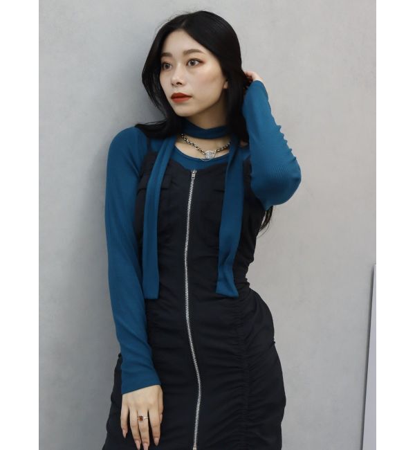 EVRIS「チョーカーリボン付リブトップス」|Tシャツ・カットソー|