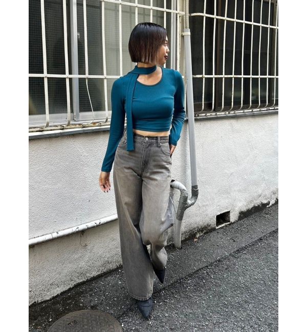 EVRIS「チョーカーリボン付リブトップス」|Tシャツ・カットソー|