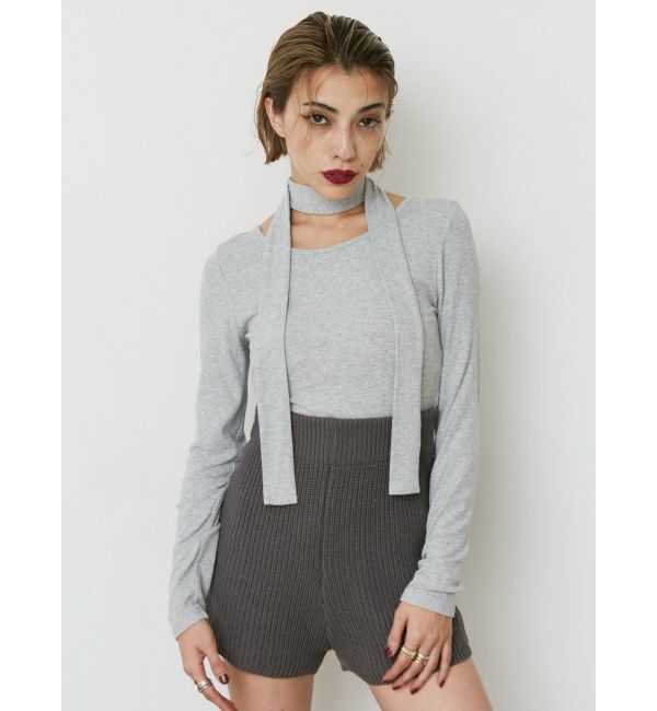 EVRIS「チョーカーリボン付リブトップス」|Tシャツ・カットソー|