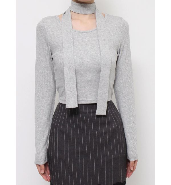 EVRIS「チョーカーリボン付リブトップス」|Tシャツ・カットソー|