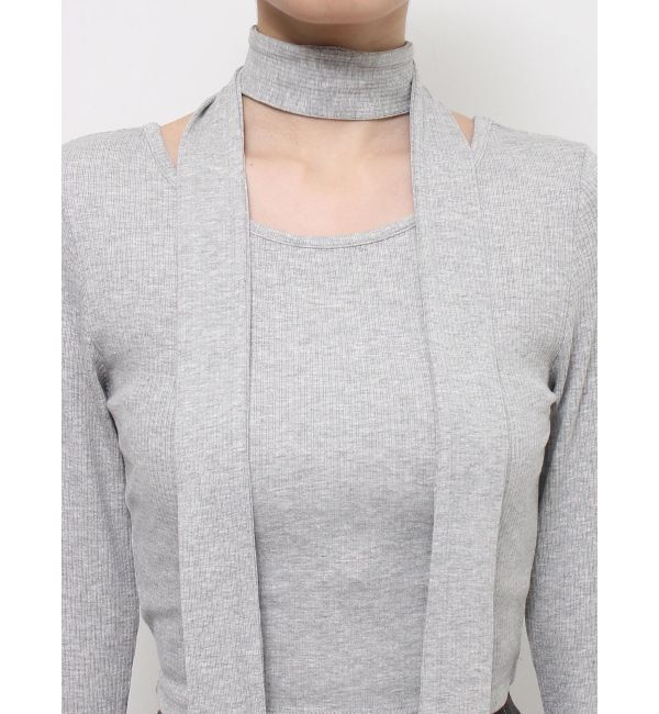 EVRIS「チョーカーリボン付リブトップス」|Tシャツ・カットソー|