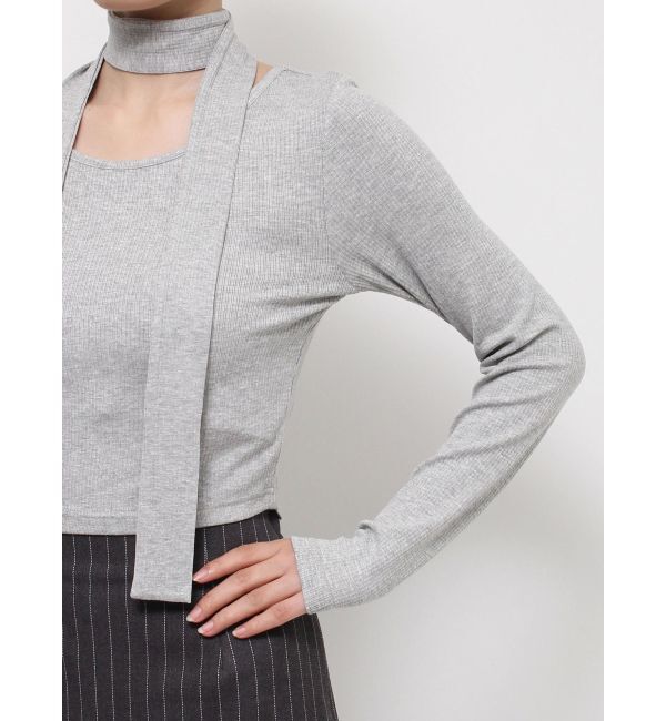 EVRIS「チョーカーリボン付リブトップス」|Tシャツ・カットソー|