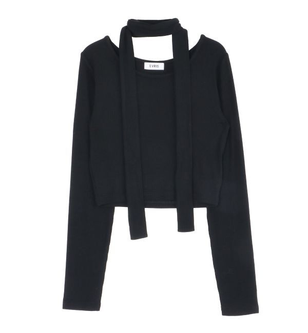 EVRIS「チョーカーリボン付リブトップス」|Tシャツ・カットソー|