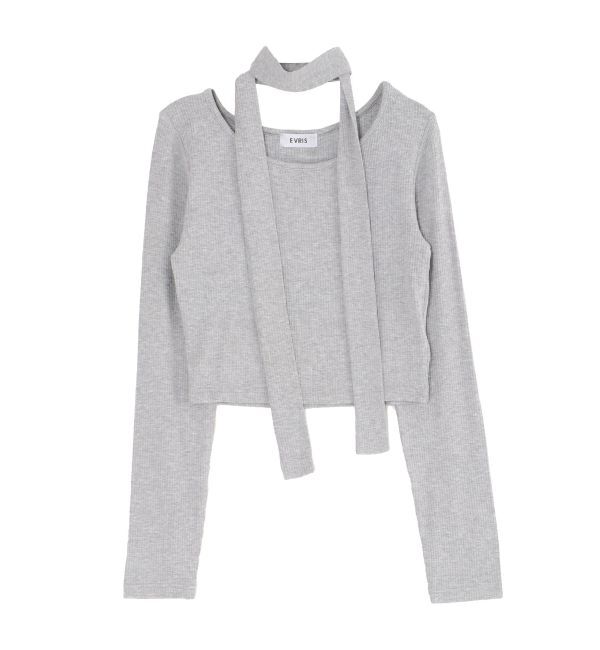 EVRIS「チョーカーリボン付リブトップス」|Tシャツ・カットソー|