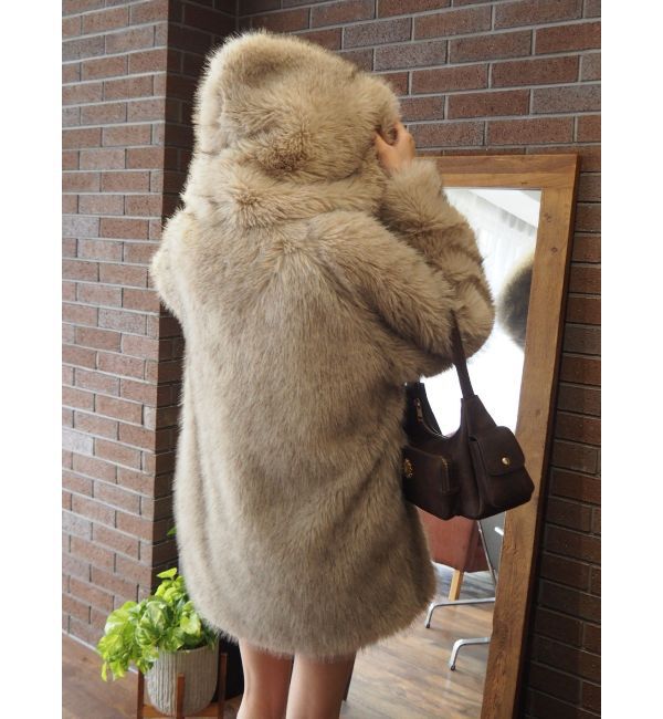 EVRIS「フェイクファーフーディコート」|その他|ベージュ