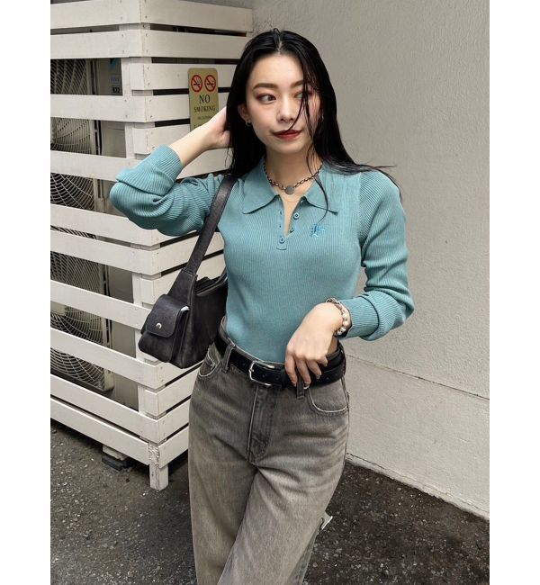 EVRIS「ロゴリブニットボディースーツ」|ニット・セーター|ブルー